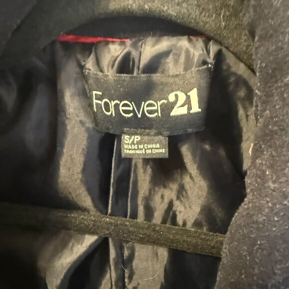 Forever 21 Black Double Breasted Peacoat Women’s Small Military Style Coat - Picture 3 of 4